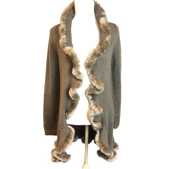 Chico’s Trending Faux Fur Ruffle Trim Cardigan - Picture 1 of 8
